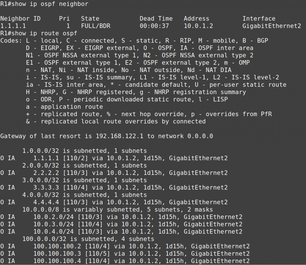 image shout router output of ospf configuration with ansible