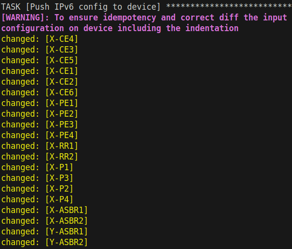 image showing playbook output of adding ipv6 addressing with ansible