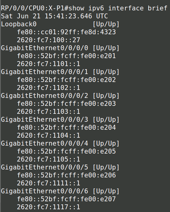 image showing that ansible has configured router X-P1 with the correct ipv5 addresses
