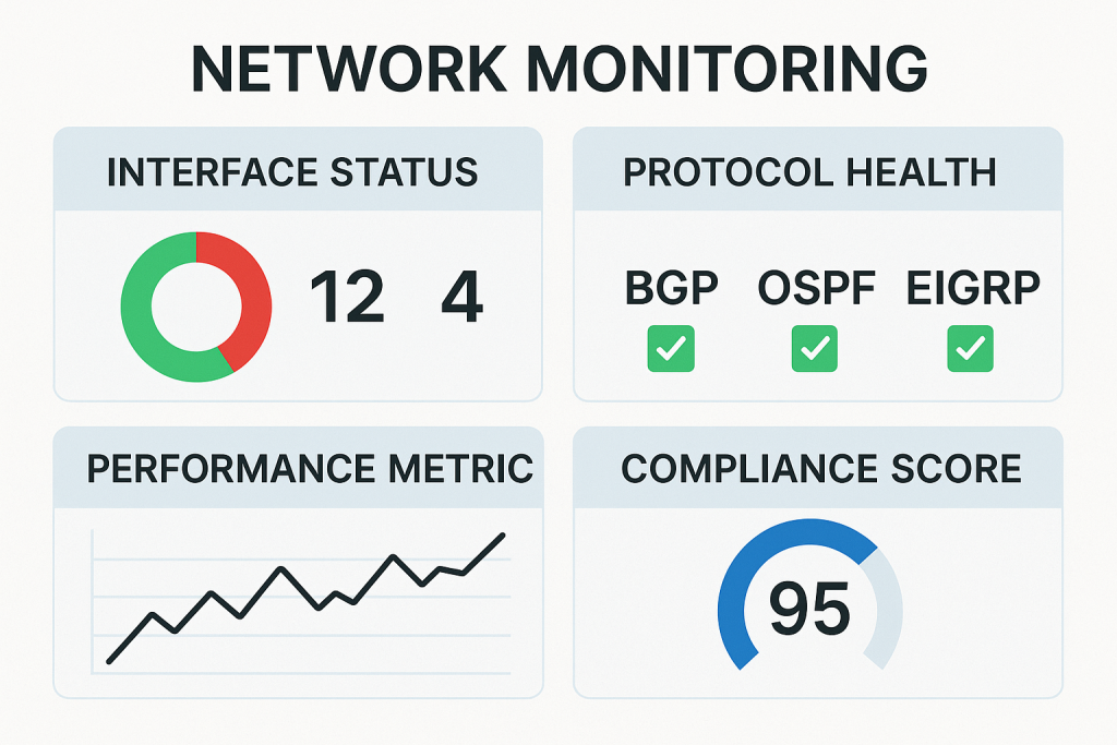 network monitoring dashboard image showing test-driven networks for ospf bgp and eigrp