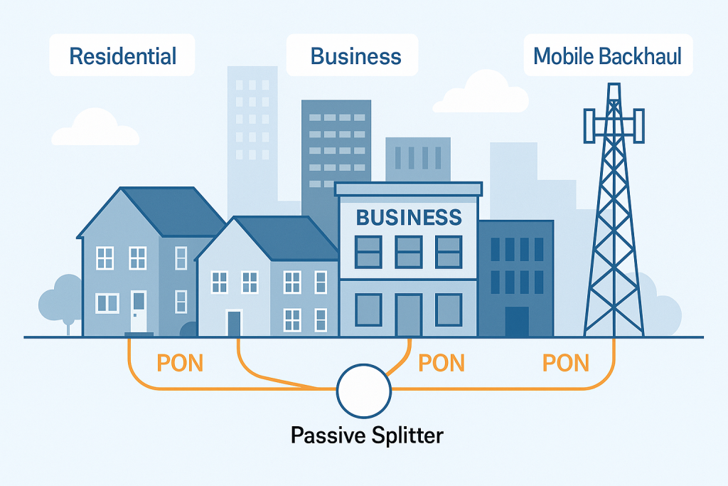 an image showing a 5g backhaul that is used in passive optical networks provising services to customers