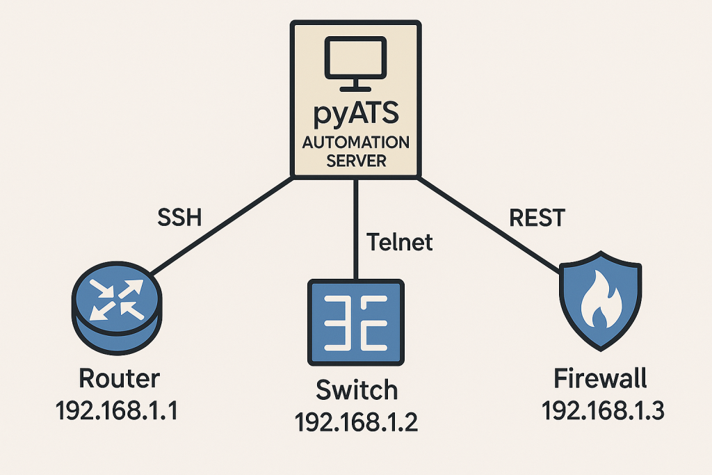 An image that shows that pyats can use different connection methods Telnet, SSH and Rest API. you can mike connections in your pyats testbed