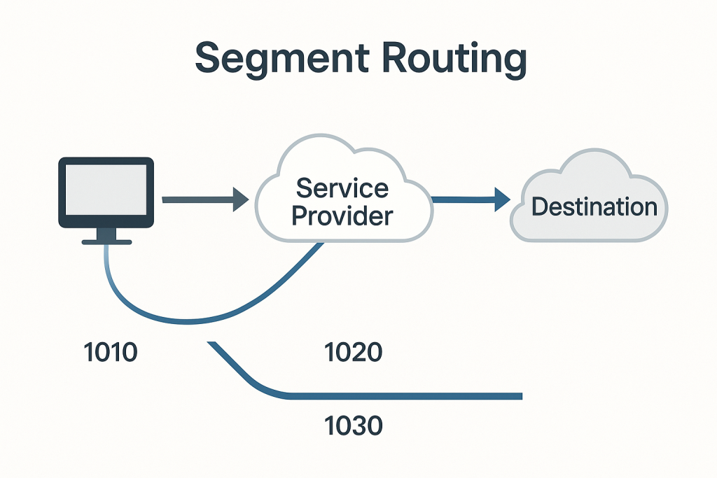 an image showing Network diagram showing segment routing path through service provider network with segment IDs which is a corner stone in the ccnp spcor exam
