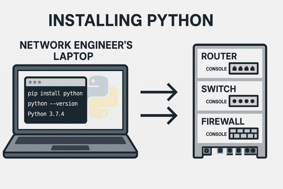 image showing a engineers laptop with instruction on Installing Python displayed