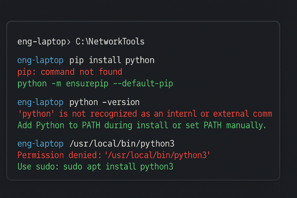 image showing common errors when installing python
