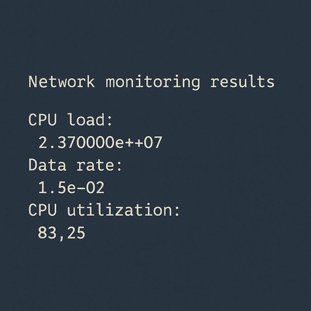 Terminal output showing network monitoring results with python floats including properly formatted scientific notation and decimal values