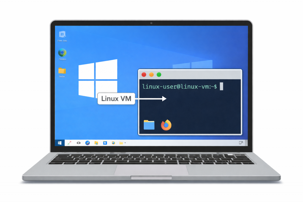 Windows laptop showing it running a linux terminal